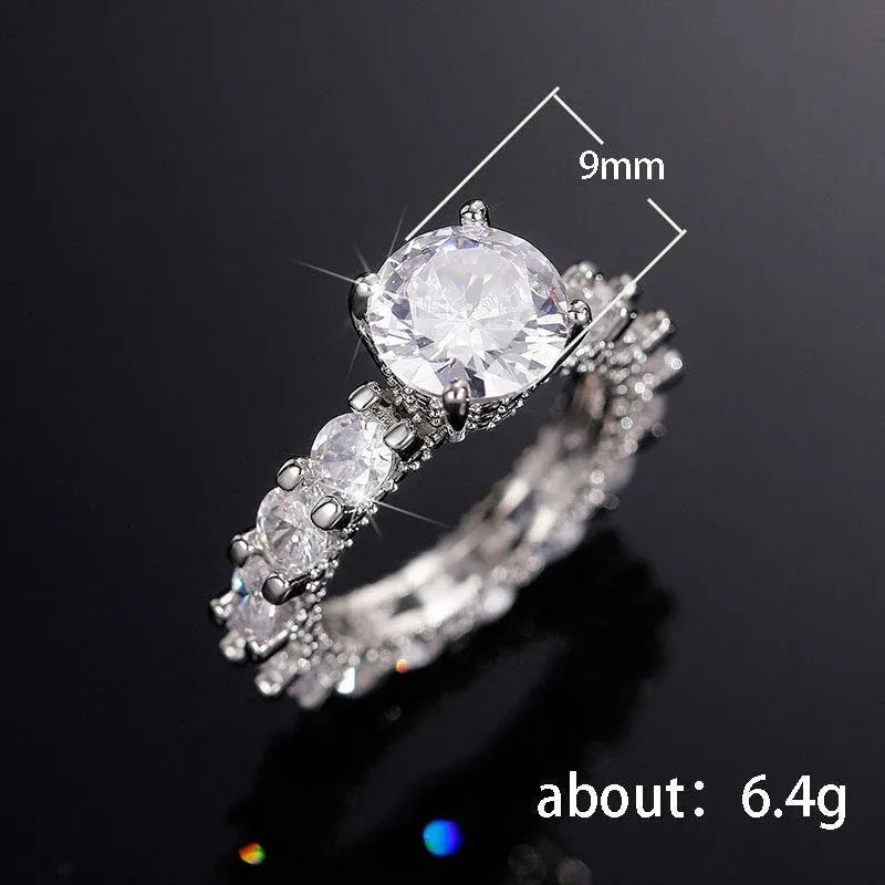 Elegant Women's Zircon Ring in White Gold (Sizes 6-10)