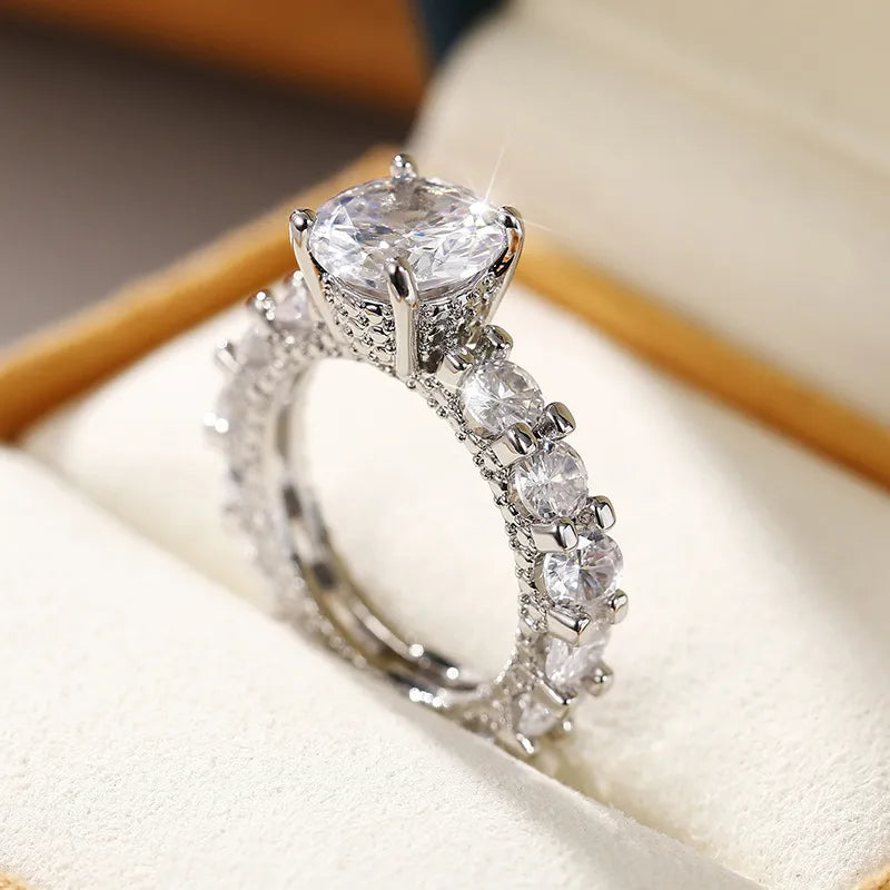 Elegant Women's Zircon Ring in White Gold (Sizes 6-10)