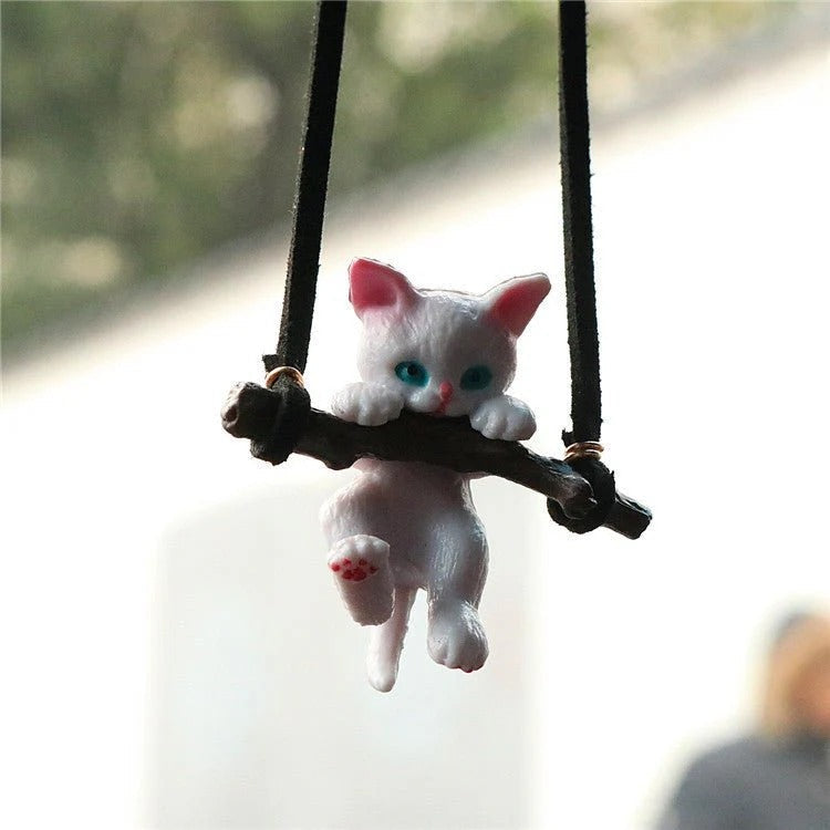🐱 Cute Branch Cat Ornament 🚗 Rearview Mirror Pendant ✨ Creative Car Decor 💖