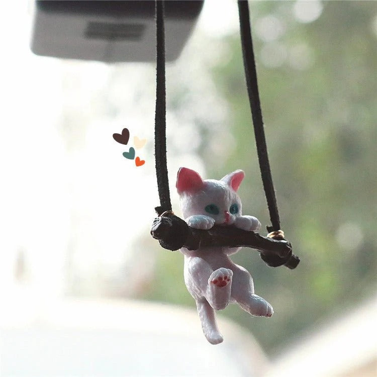 🐱 Cute Branch Cat Ornament 🚗 Rearview Mirror Pendant ✨ Creative Car Decor 💖