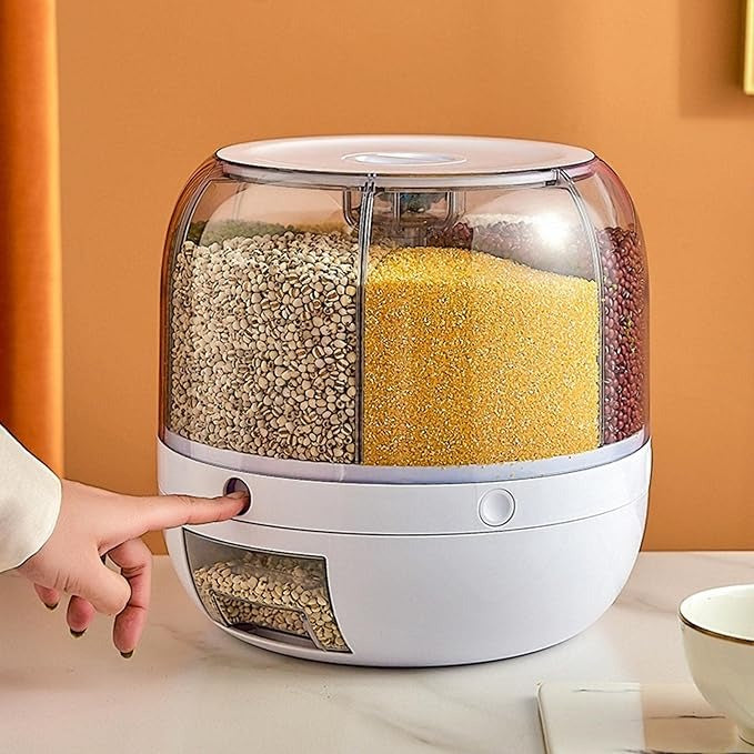 🔄 Rotating Food Storage Dispenser 🍚 Multi-Grid Dry Grains Organizer 📦
