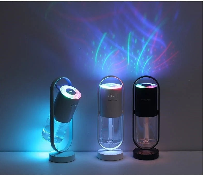 🌙 Magic Shadow Humidifier 💧 LED Night Light 🌈 USB Mist Maker for Home & Car 🚗