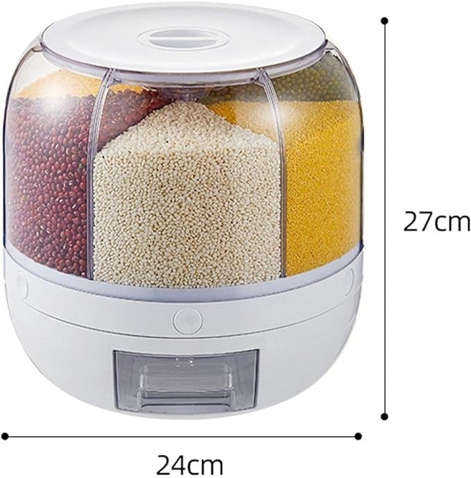 🔄 Rotating Food Storage Dispenser 🍚 Multi-Grid Dry Grains Organizer 📦