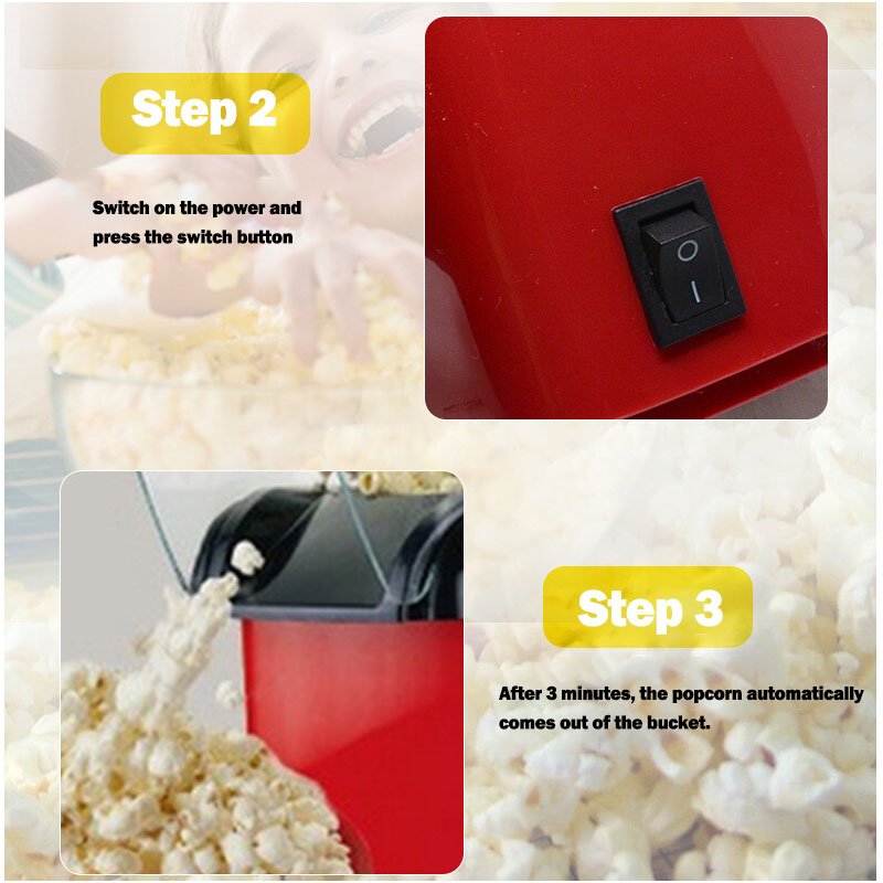Electric Hot Air Popcorn Maker – Oil Free Snack in 3 Mins
